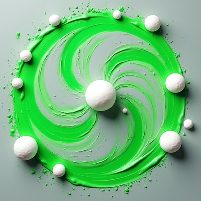 Green Paint Swirl with White Balls