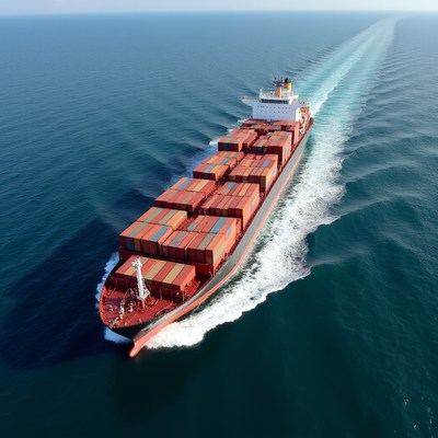 Cargo Container Ship Sailing Ocean