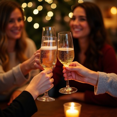 Women toasting champagne glasses Christmas