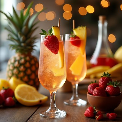 Pineapple Strawberry Champagne Cocktails