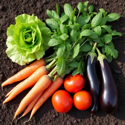 Fresh vegetables on soil