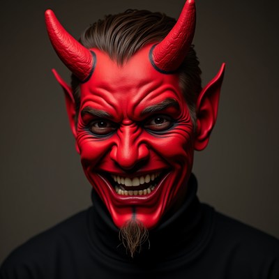 Man wearing red devil mask