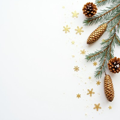 Christmas Pine Cones and Gold Snowflakes