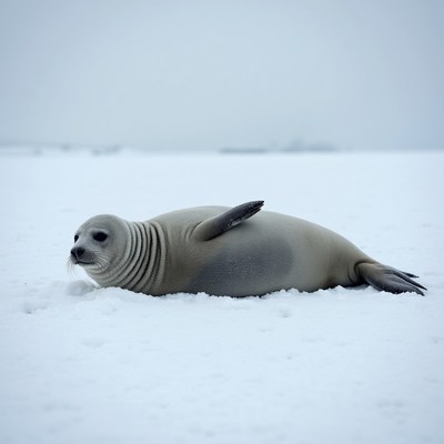 Baby harp seal on snow