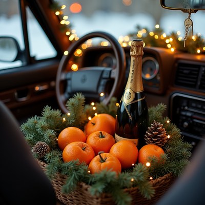 Champagne Oranges Christmas Car Interior