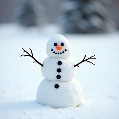 Snowman with carrot nose in snow