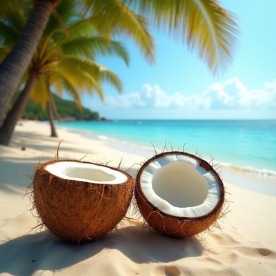 Two Coconuts on Tropical Beach