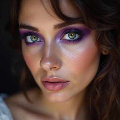 Woman with purple eyeshadow closeup