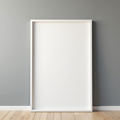 Empty White Picture Frame on Gray Wall