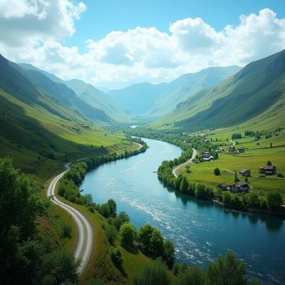 Winding River Valley with Mountains