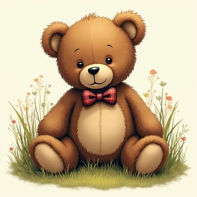 Cute teddy bear with bowtie in grass