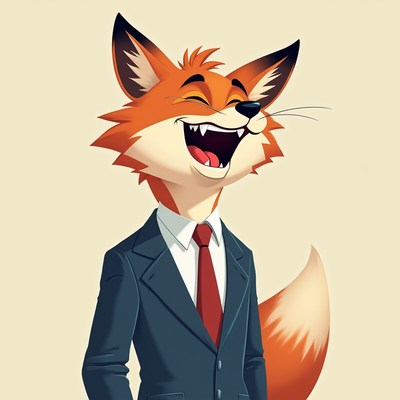 Cartoon Fox Laughing in Suit