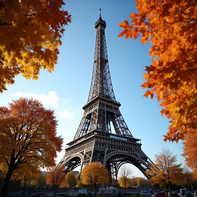 Eiffel Tower Framed by Autumn Trees