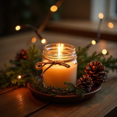 Mason Jar Candle with Pine Cones