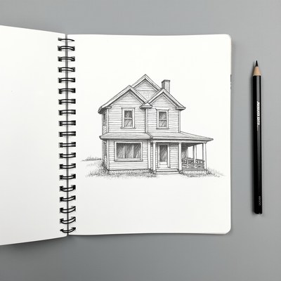 Pencil Sketch of House in Sketchbook