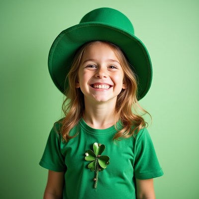 Girl wearing green leprechaun hat