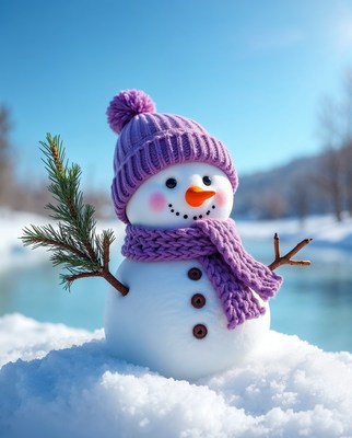 Purple Snowman with Scarf and Hat