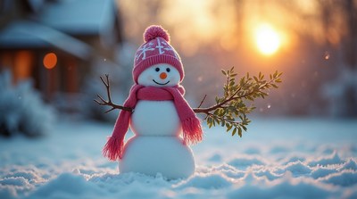 Snowman with pink hat and scarf