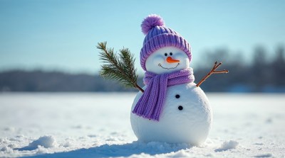 Purple Snowman with Scarf and Hat