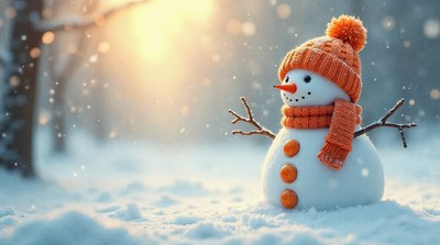 Snowman with orange hat and scarf