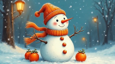 Cute Snowman with Scarf and Lanterns