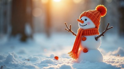 Snowman with orange scarf and hat