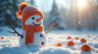 Snowman with orange scarf and hat