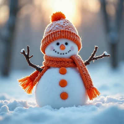Snowman with orange hat and scarf