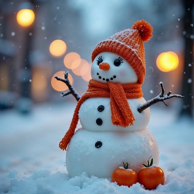 Snowman with orange scarf and hat