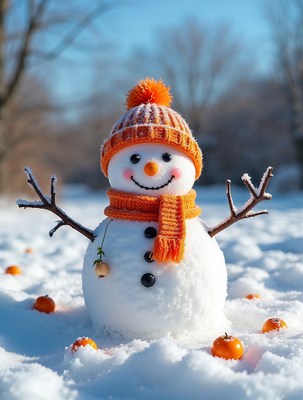 Snowman with orange scarf and hat