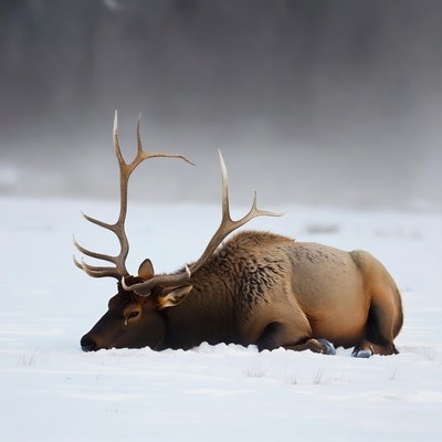 Elk Lying in Snow
