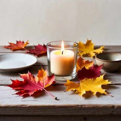 Fall Candle with Autumn Leaves