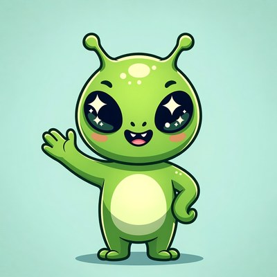 Cute green alien waving