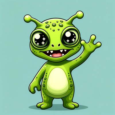 Cute green alien waving