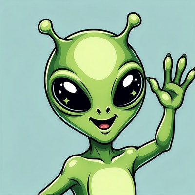 Cartoon green alien waving