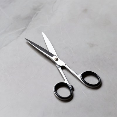 Silver Scissors on Marble Surface