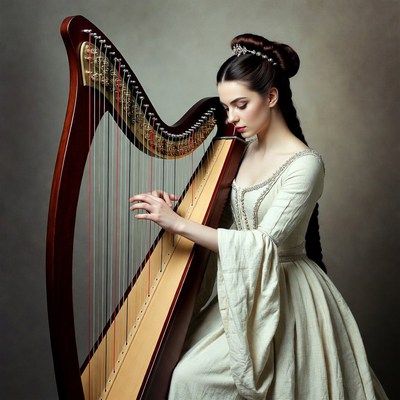 Woman playing harp in gown