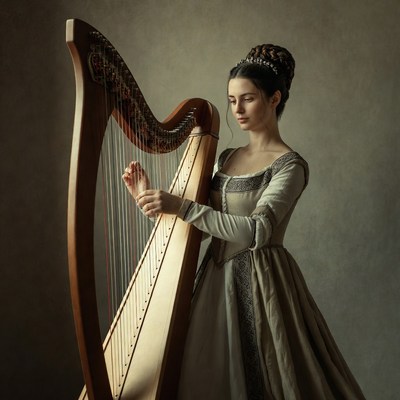 Woman playing harp in gown