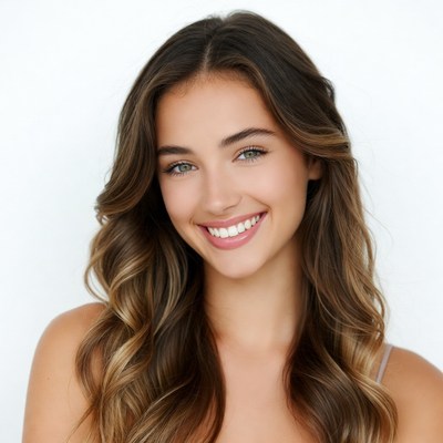 Smiling woman with wavy brown hair