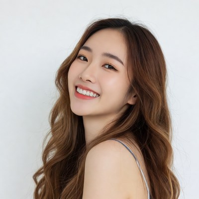 Asian woman smiling with long brown hair