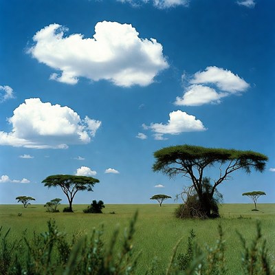 Acacia Trees in African Savanna