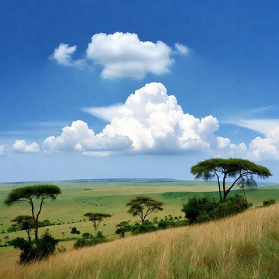 Savanna Landscape with Acacia Trees