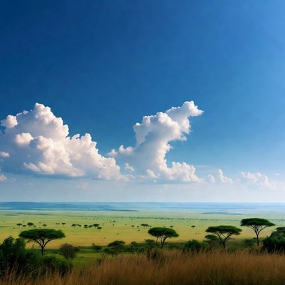 Savanna Landscape with Acacia Trees