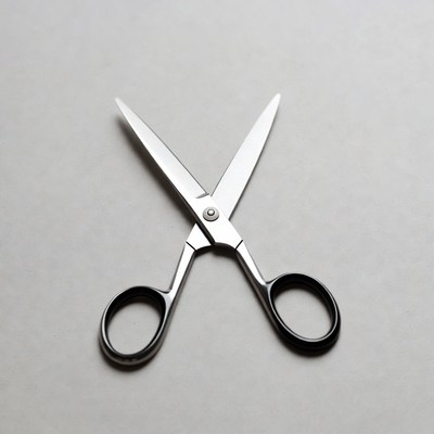 Silver scissors on white background