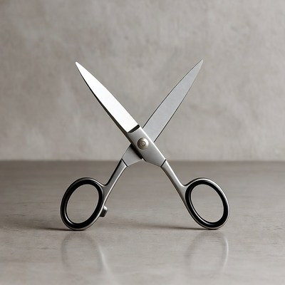 Silver Scissors on Gray Background
