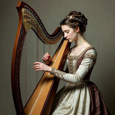 Woman playing harp in gown
