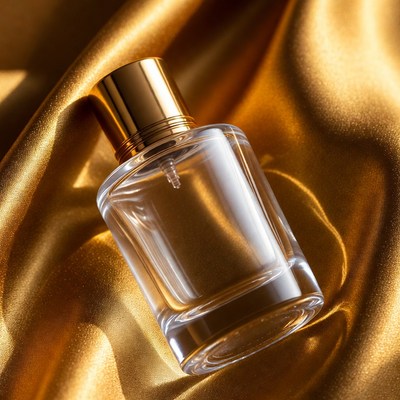 Perfume Bottle on Golden Fabric