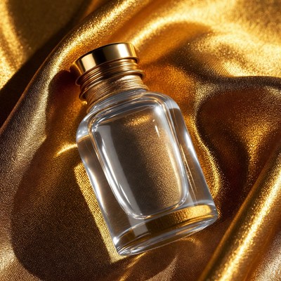 Perfume Bottle on Golden Fabric