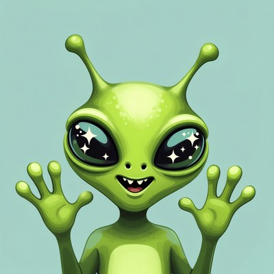 Cute green alien waving