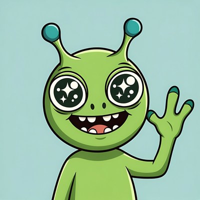 Cartoon green alien waving